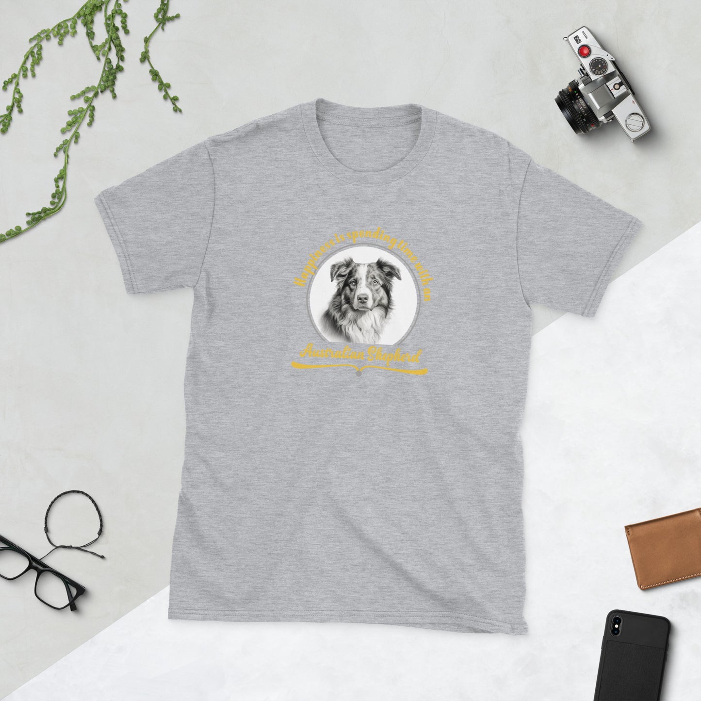Happiness is spending time with an Australian Shepherd - Short-Sleeve Unisex T-Shirt