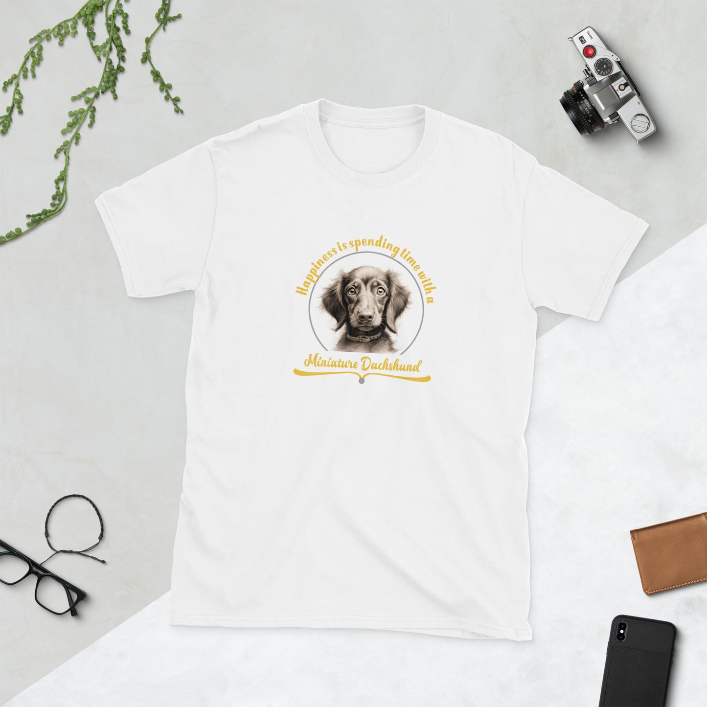 Happiness is spending time with a dachshund - Short-Sleeve Unisex T-Shirt